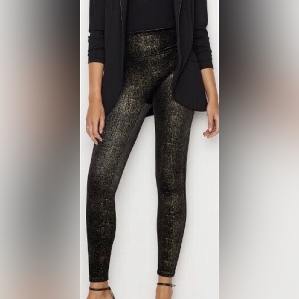 Spanx Pants Women's Size XL Black Shine Velvet Leggings Elastic Waist Stretch